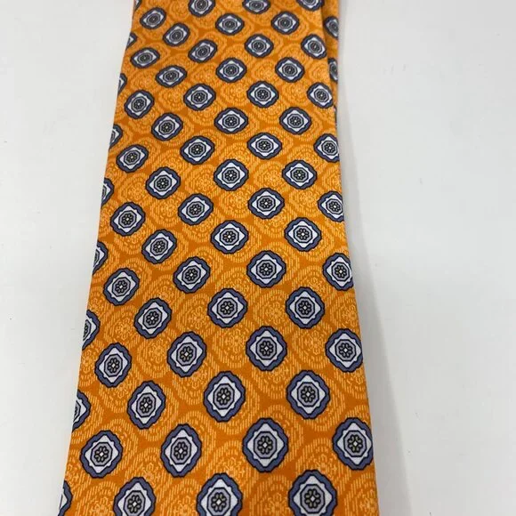 NEW brioni orange print silk mens neck tie